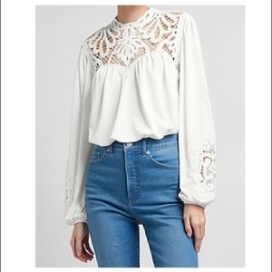 Express White Lace Pieced Thong Bodysuit